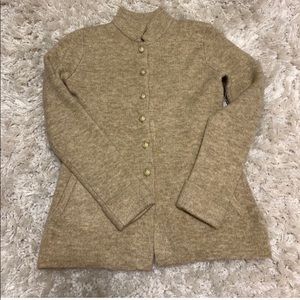 Adrienne Vittadini tan sweater with gold buttons